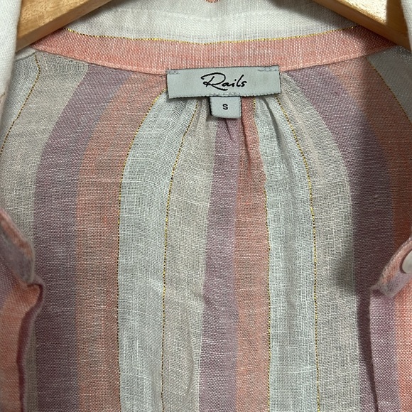 Rails Womens Linen Top Dusk Stripe Alyssa Button Down Pastel Top Metallic Size S - Picture 5 of 10